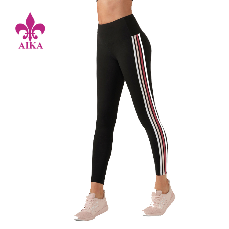 High Quality Custom Lightweight Breathable Compression Sporty Stripe Women Yoga Leggings