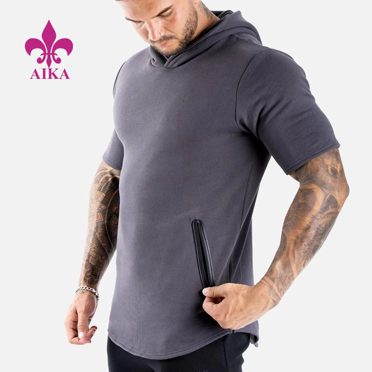 OEM Factory for Leggings Polyester - Zipper Pockets Design Shorts Sleeves Hoodies Sports Clothing Compression Gym Wear For Mens – AIKA