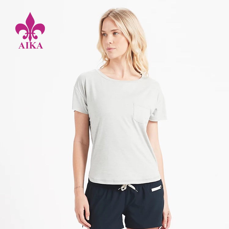 Hot Sale Basic Casual Sporty Style Pocket Performance Cotton Tee Women Sports T-shirt