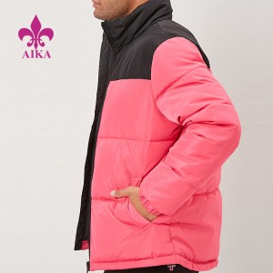 Custom High Quality Nylon Shell Mens Color Block Zipper Puffer Down Jacket Coats