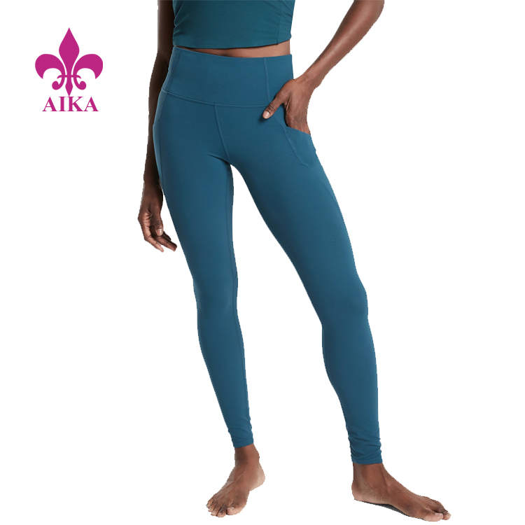 China wholesale Women Singlets - High Waist Leggings Design Nylon Spandex Yoga Tights With Pockets For Womens Gym Pants – AIKA
