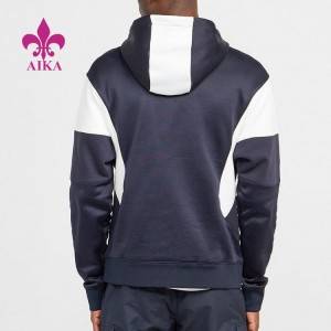 Wholesale Athletic Wear Half Zipper Hoody Color Panel Polyester Men’s Jogging Sweatshirt Hoodie
