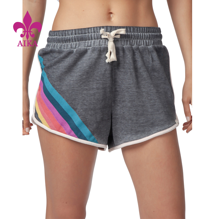 Custom Wholesale Summer Beach  High Waist Yoga Gym Casual Print Shorts for Women