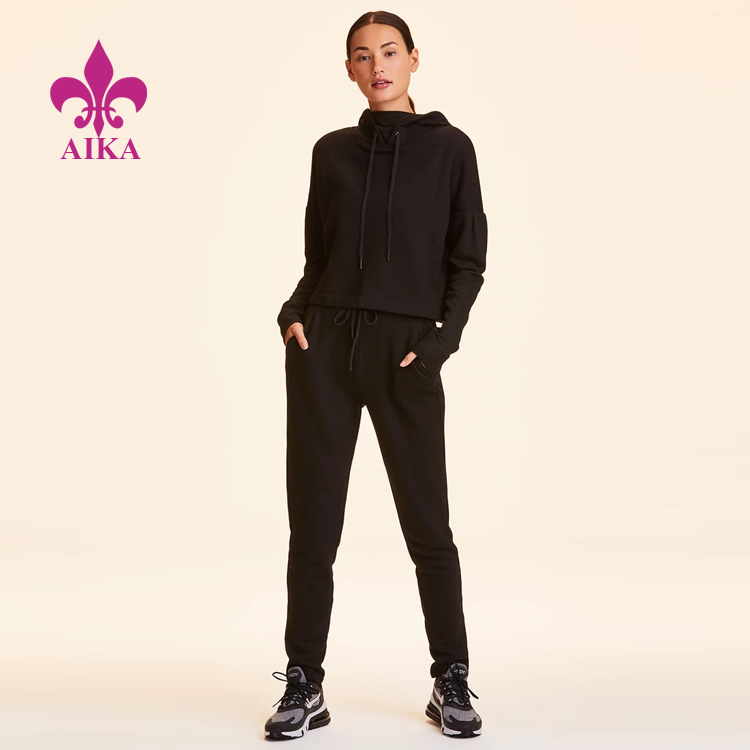 New Arrival High Quality Custom Comfortable Soft Solid Crop Hoodie Sweat Joggers Women Sports Suit