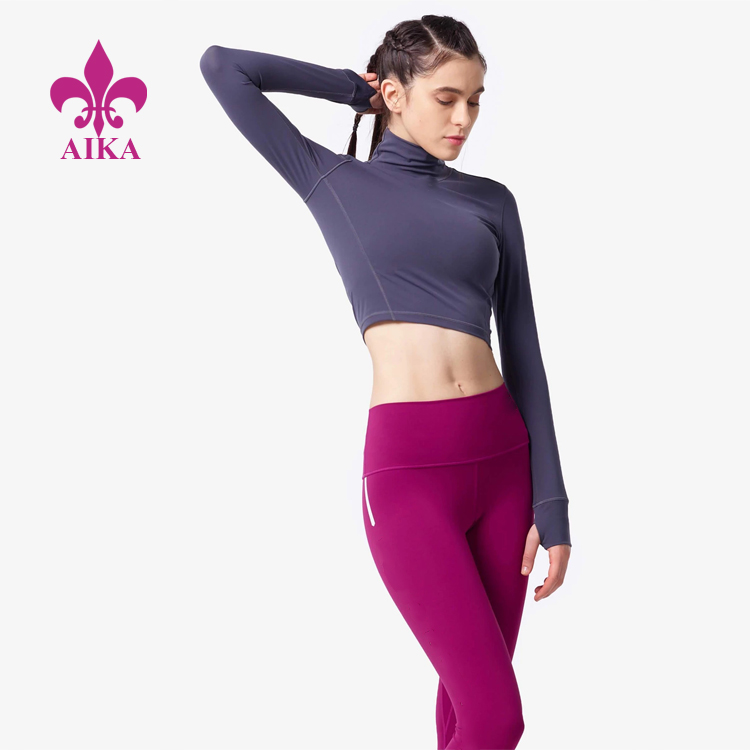 Custom High Neck Design Form-fitted Charming Women Long Sleeve Yoga Sports Crop Top
