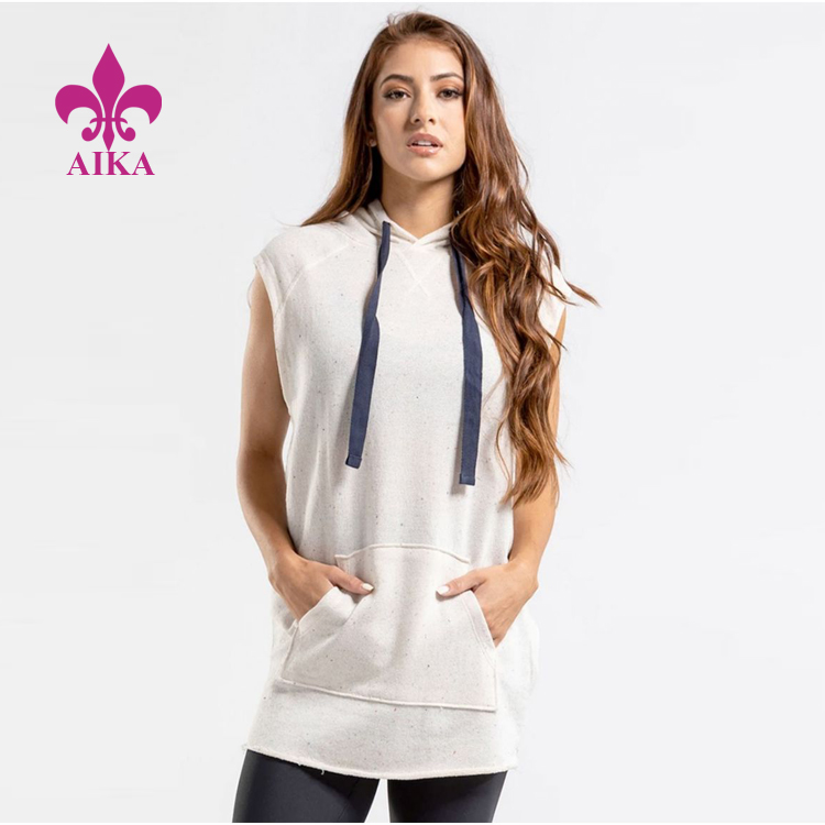 Cheapest Factory Wholesale Sleeveless Hoodie – Wholesale women sleeveless hoodies regular fit long length gym fitness wear running pullover sweatshirt – AIKA