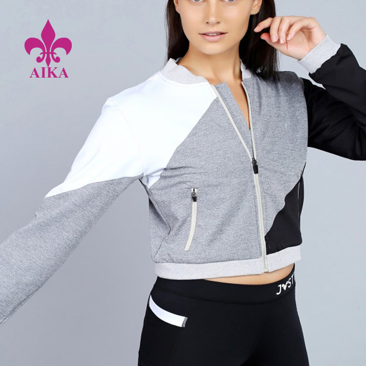 Factory Promotional Plain T Shirts - Wholesale custom stylish women’s full zip color blocked activewear sexy short length jacket – AIKA