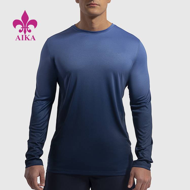 Bottom price Oem Mens Fitted Gym T Shirts - Custom Wholesale Gradient Color Block Fitness Long Sleeve T Shirt Men – AIKA