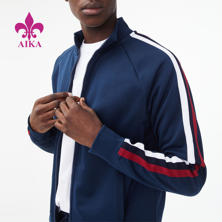 Best Price on Jogging Pants - Custom Wholesale Classic Style Sporty Look Knit Fabric Striped Zip Up Hoodie Jacket for Men – AIKA