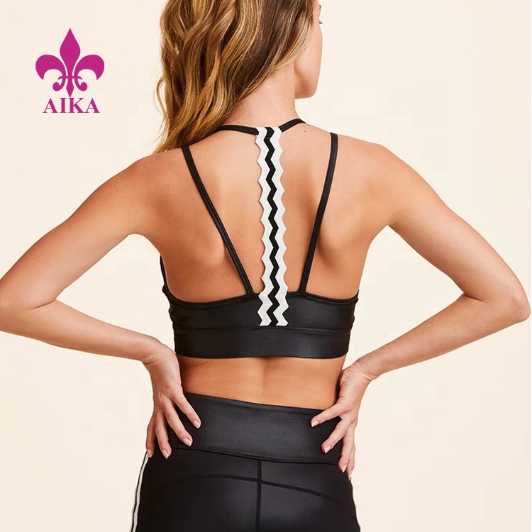 Wholesale Fitness Clothing Yoga Sports Wear Zig Zag Trimming Light Support Sports Bra