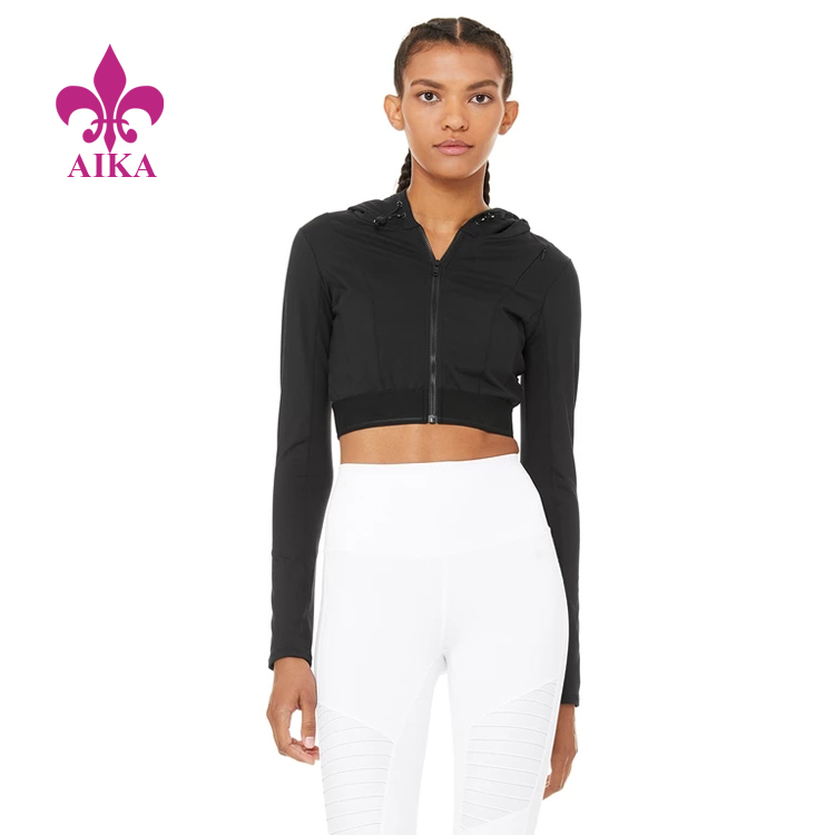 New Sporty Design On-trend Cropped Adjustable Bungee Mesh Back Women Gym Jacket