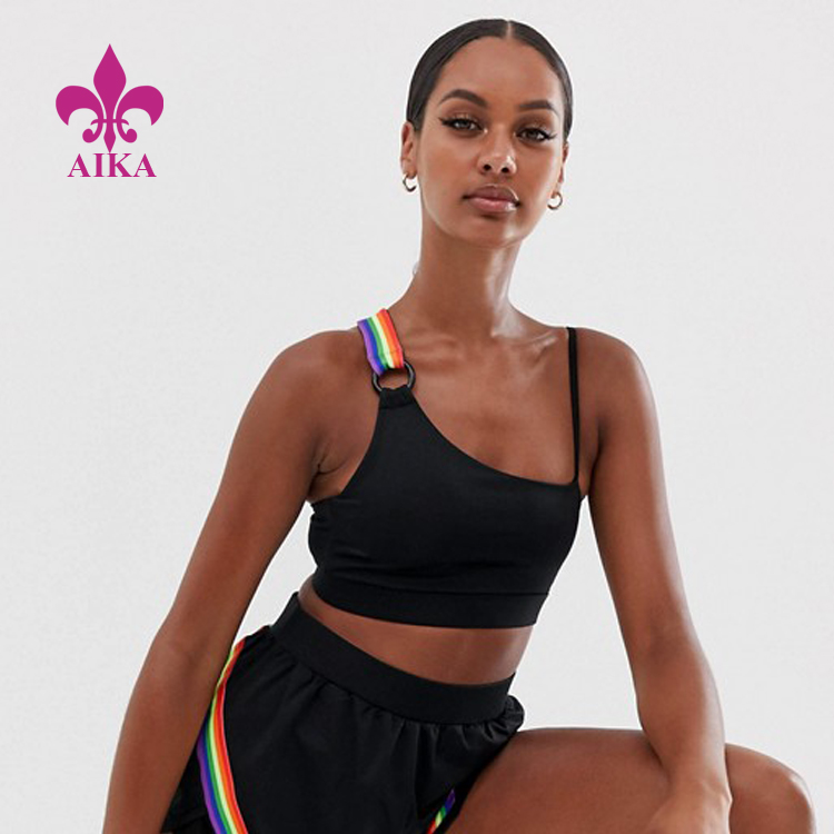New Hot Fashion Design Custom Fitness Rainbow Detail Asymmetric Sports Yoga Bra