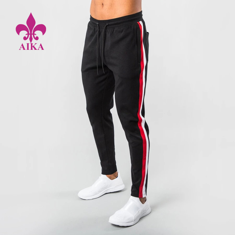 New Fashion Design for Yoga Wear Set - Custom Wholesale Solid Color Tapered Fit Double Stripe Joggers Men Sports Sweat Pants – AIKA