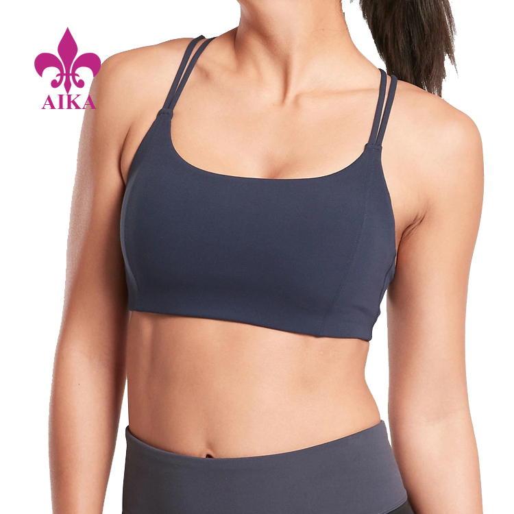 Push Up Design Navy Color Nylon Spandex Wear Compression Yoga Sports Bra For Women