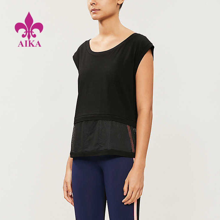 Fast delivery Yoga Women Sport Wear - Active Wear Yoga Sports Wear Mesh Panel Boxy Fit Cotton Gym Tank Top for Women – AIKA