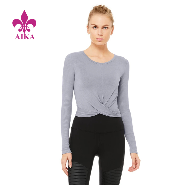 Chinese Professional Leggings Manufacturer - Breathable Comfort On-trend Front Wrap Cover Long Sleeve Top Women Slim Fit Yoga T-shirt – AIKA