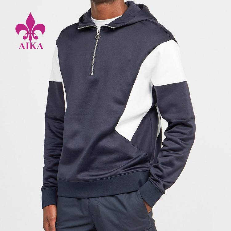 High definition Men Plain Shirt - Wholesale Athletic Wear Half Zipper Hoody Color Panel Polyester Men’s Jogging Sweatshirt Hoodie – AIKA