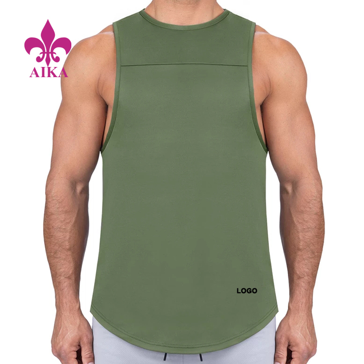 Polyester Spandex Army Green Tank Top Fast Dry Gym Material Mens Fitness Singlet