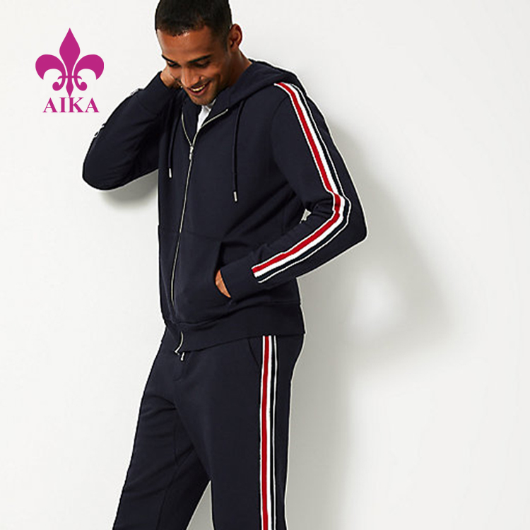 Quality Inspection for Running Fitness Shorts - Custom Sports Wear Men Hoodie Sweatshirt Pure Cotton Side Stripe Hoodie Jacket – AIKA