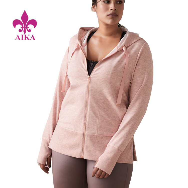 Wholesale  customized logo ladies plus size hoodies solid casual active wear zip up jacket