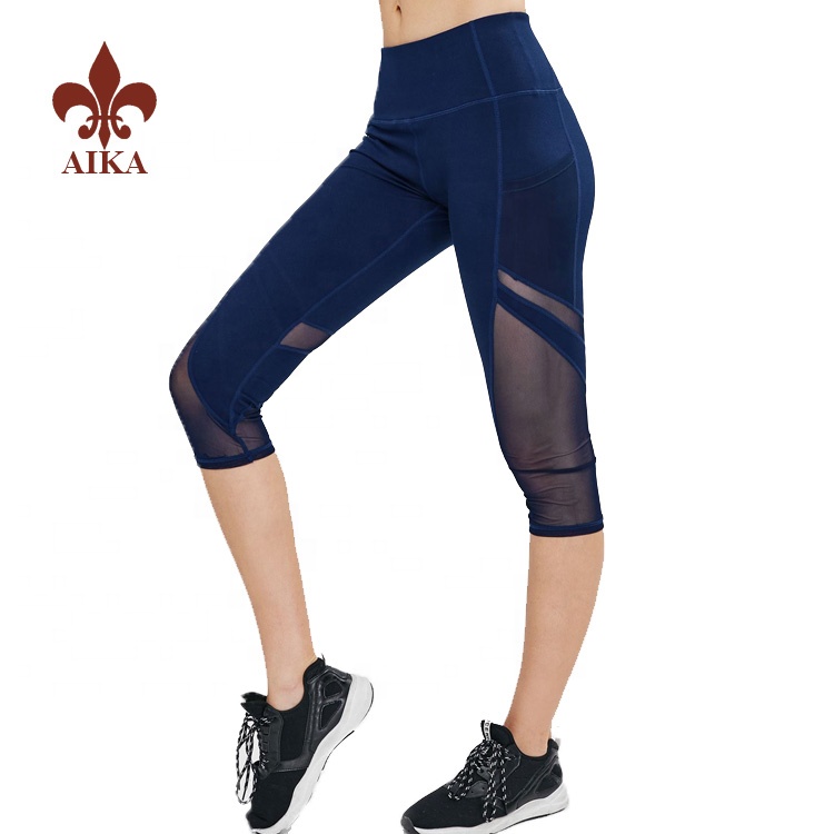 High quality Customized Navy yoga capris wholesale 86% nylon 14% spandex fitness sports wear for women