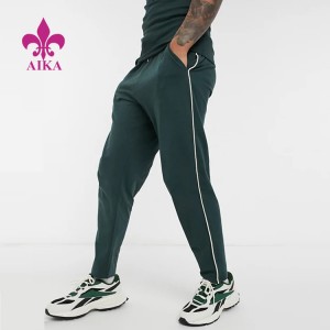 Online Exporter Gym Cotton Jogger – Men Sport Running Wear Logo Printing Solid Color Side Stripe Green Sweat Pants – AIKA