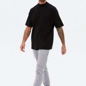 High Quality 95% cotton 5% spandex Mock Neck Men Plain Workout Blank Fitness T Shirt