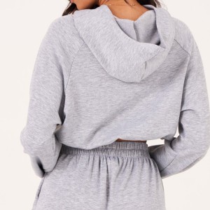 New Style Custom Logo Drawstring Bottom Raglan Sleeve Plain Crop Cotton Hoodies For Women