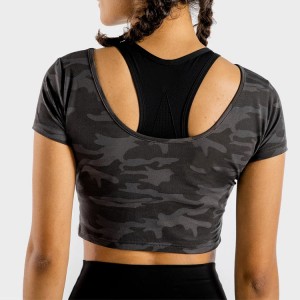 Custom Fitness Gym Shorts Sleeve Camouflage Workout Crop T Shirts For Women