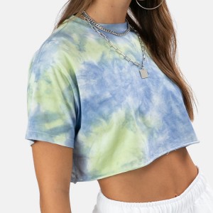 Wholesale Custom Shorts Sleeve Tie Dye Crop Fitness T Shirt For Women