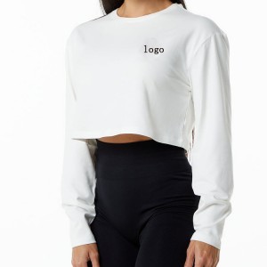 Professional Design Sports Yoga Pants -  Soft Cotton Drop Shoulder Plain Fitted Long Sleeve Women Blank Crop Sports T Shirts Custom Printing – AIKA