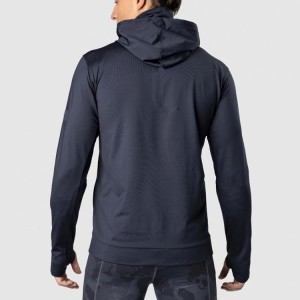 Wholesale Polyester Custom High Collar Men Slim Fit Gym Sports Hoodies With Thumb Hole