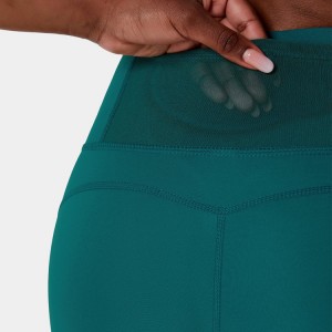 OEM High Waist Contrast Mesh Back Pocket Full Length Compression Yoga Leggings For Women