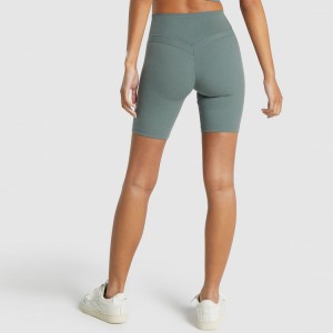 High Stretch Custom Logo No Front Seam High Waist Yoga Biker Shorts For Women