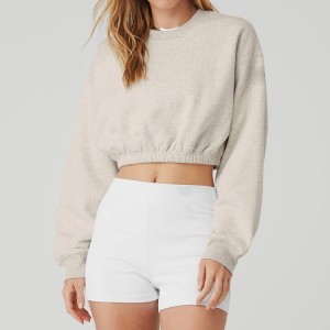 Wholesale Fleece Cotton Custom Elastic Bottom Crew Neck Crop Plain Sweatshirts For Women
