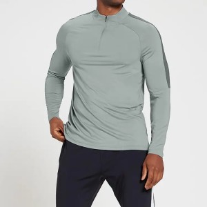 High Quality Mesh Panel Quarter Zipper Sports Long Sleeve Gym T shirts For Men