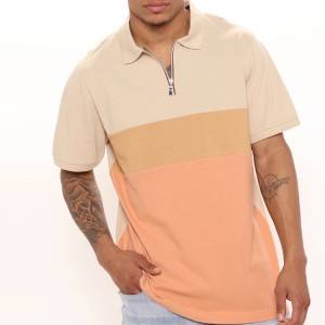 Wholesale Custom Color Block Quarter Zipper Workout Blank Men Cotton Polo T Shirts