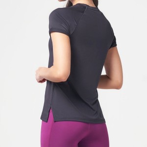 High Quality Polyester Side Mesh Panel Bottom Split Custom Plain Women Gym Fitness T Shirts