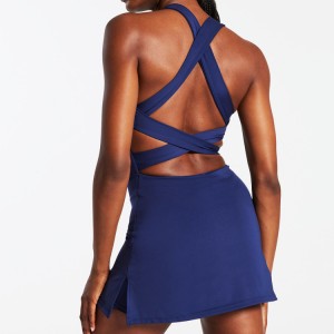 Sexy Tennis Dress OEM Cross Back Golf Skirts With Inner Shorts For Women