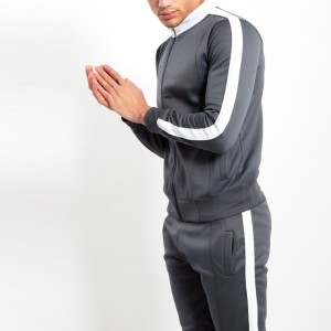 Wholesale High Quality Gym Contrast Custom Zip Up Men Sports Polyester Tracksuit Set