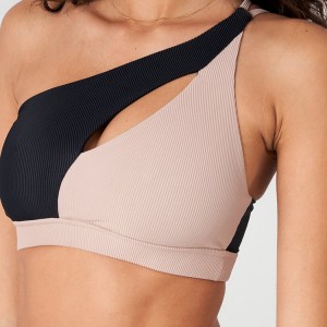 Wholesale Sexy Front Hollow Out Color Block One Shoulder Push Up Women Yoga Sports Bra