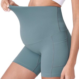 Hot Sell Stretchable Nylon Custom High Waist Women Fitness Maternity Yoga Shorts With Pocket