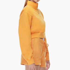 High Quality Heavy Weight Fleece Cotton Polyester 1/4 Zip Womens Crop Plain Sweatshirt