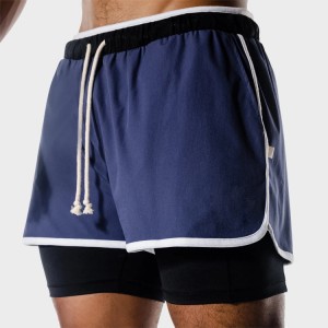 Factory Price Four Way Stretch Drawstring Waist 2 IN 1 Gym Athletic Shorts For Men