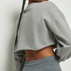 Drop Shoulder Raw Hem 100% Cotton Oversized Crop Plain Sweatshirts For Women