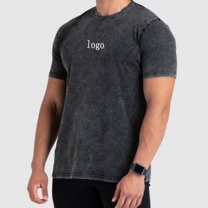 High Quality Soft 100%Cotton Acid Washed Fitted Workout Gym moisture wicking T shirt For Men