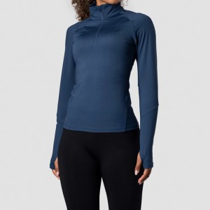 Wholesale Cool Dry Quarter Zip Polyester Long Sleeve Gym T Shirts For Women With Thumb Hole