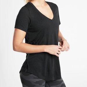High Quality Workout Scoop Hem V Neck Plain Gym T Shirts Custom Printing For Women
