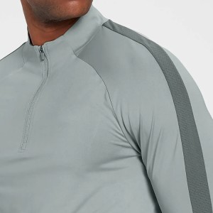 High Quality Mesh Panel Quarter Zipper Sports Long Sleeve Gym T shirts For Men