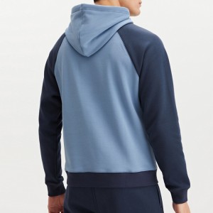 French Terry Cotton Raglan Sleeve Pullover Men Color Block Hoodies With Zipper Pocket